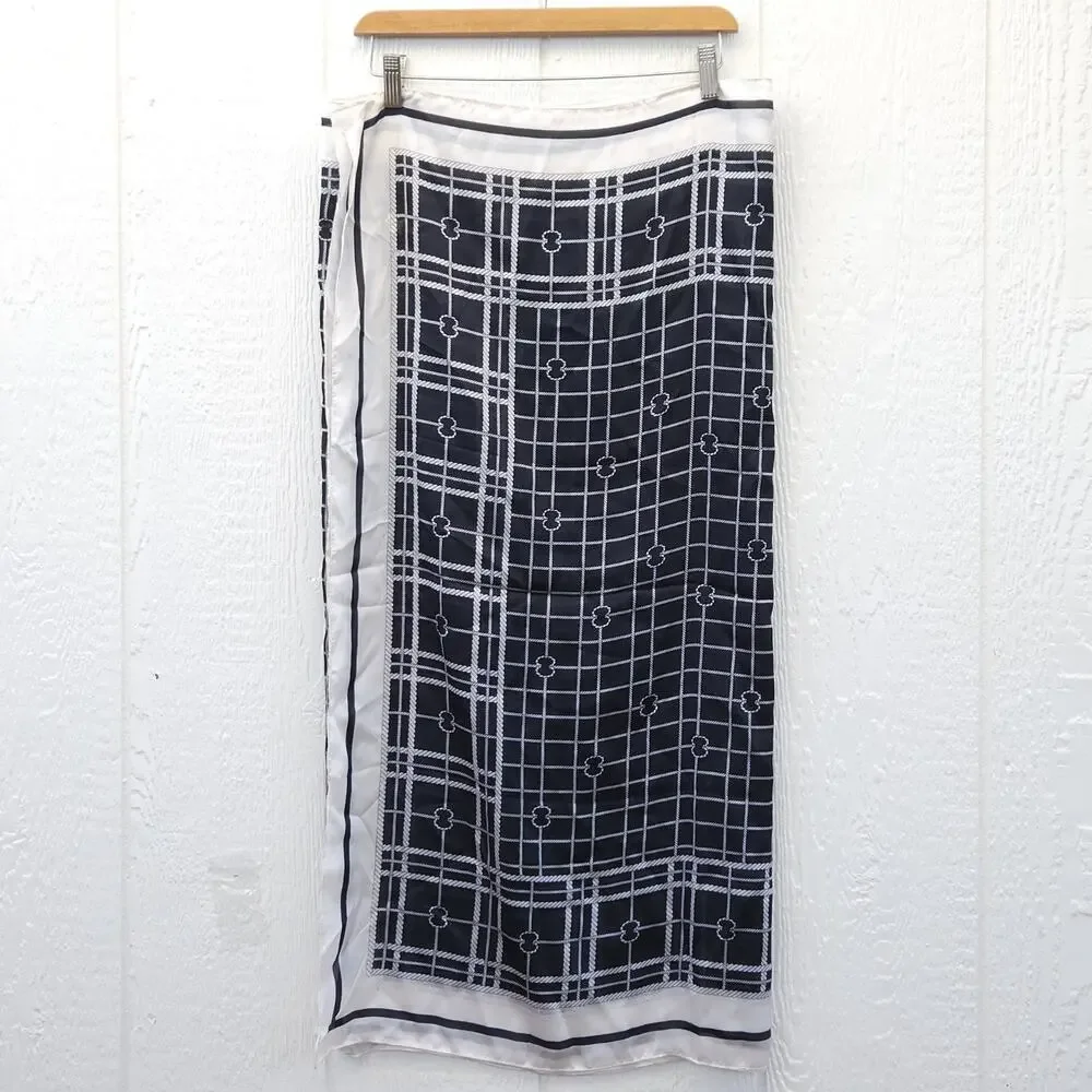 Oversized Scarf 100%‎ Silk Wrap Shawl Designer Style Black Nautical Gift 70x35
